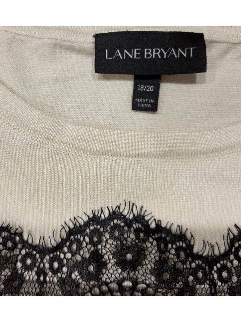 Lane Bryant Gray & Beige Color Block Sweater with Black Lace Detail 18/20 - Picture 8 of 10